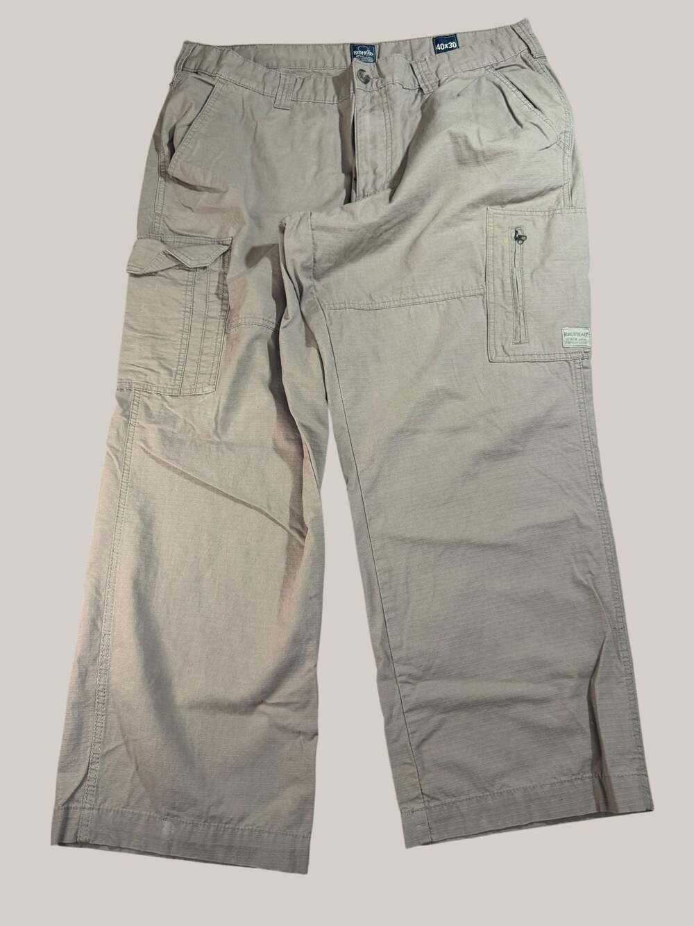 RedHead Men's Tan Ripstop Cargo Utility Work Pants 40x30